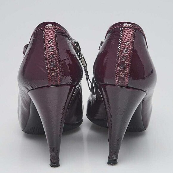 Prada Burgundy Patent Leather Ankle Booties Size 7/37.5 - Picture 4 of 4